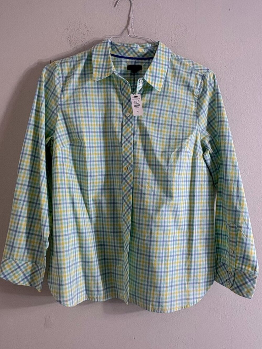 NWT Talbots Classic Cotton PL Petite Large Gingham Plaid Button Down Blouse